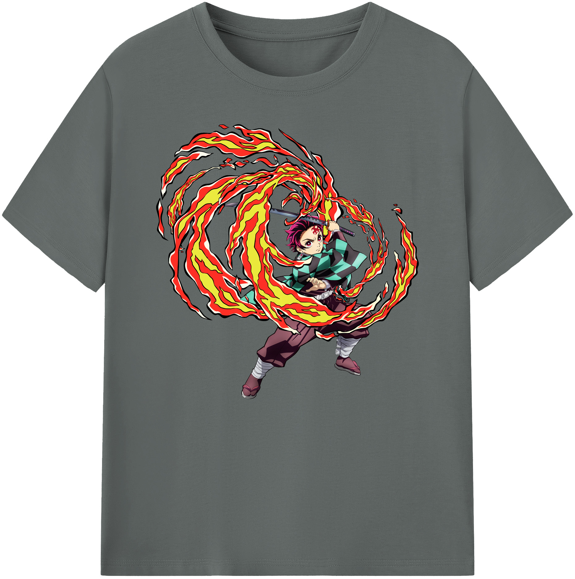 （画像用） 鬼滅の刃 竈門 炭治郎／かまど たんじろう Kamado Tanjirou 綿100％ メンズ半袖Tシャツ｜肌触りやわらか＆通気性